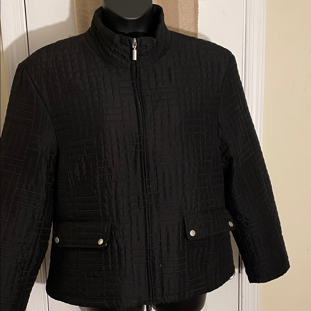 Unique Black Embroidered Quilted Women's lined Jacket XL